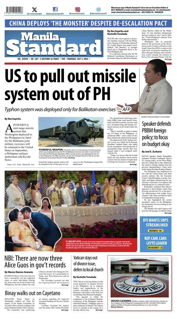 Manila Standard Newspaper Cover
