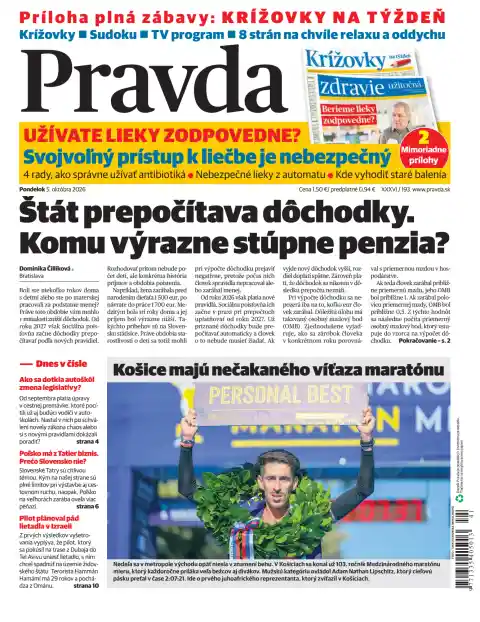 Capa do Pravda de 5 de outubro de 2026. Manchete: O Estado recalcula as pensões. A quem aumentará significativamente?