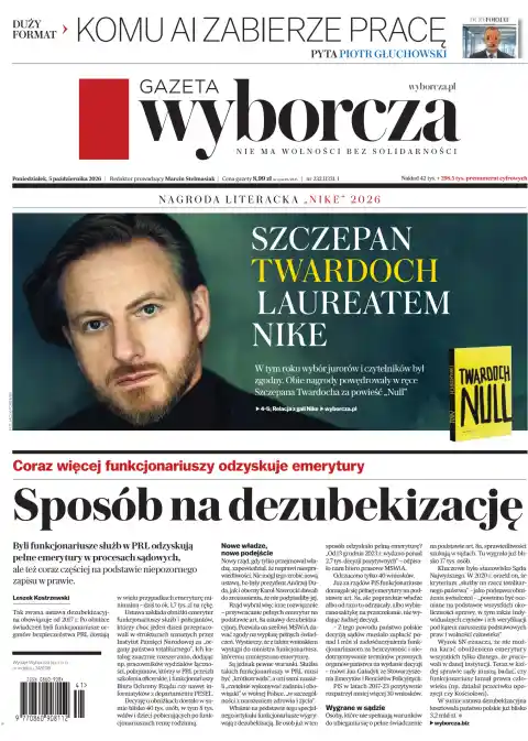 Capa do Gazeta Wyborcza de 5 de outubro de 2026. Manchete: Uma forma de contornar a desubekização.