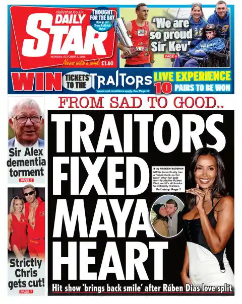 Capa do Daily Star de 5 de outubro de 2026. Manchete: Traidores fizeram mudar coração de Maya.