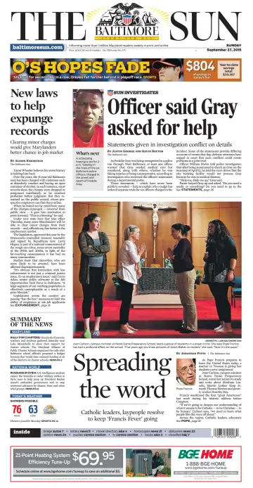 Baltimore Sun Sunday - 27 Sep 2015
