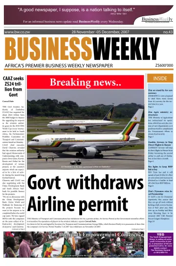 Business Weekly (Zimbabwe) - 28 Nov 2007