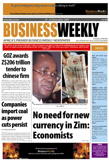 Business Weekly (Zimbabwe) - 19 Dec 2007
