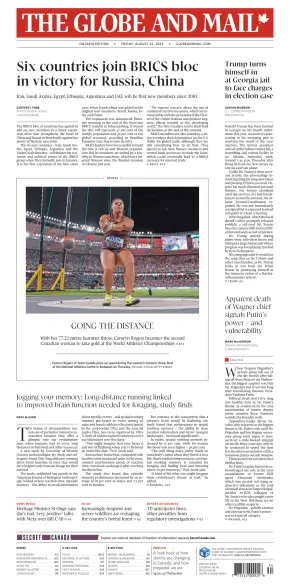 The Globe and Mail (Ontario Edition) - 2023-08-25