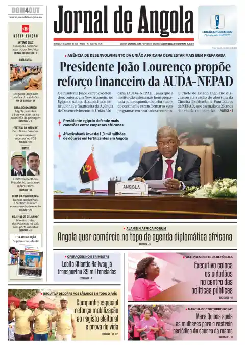 Capa do Jornal de Angola de 4 out