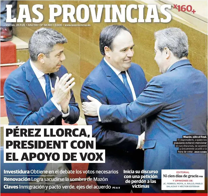 PÉREZ LLORCA, PRESIDENT CON EL APOYO DE VOX