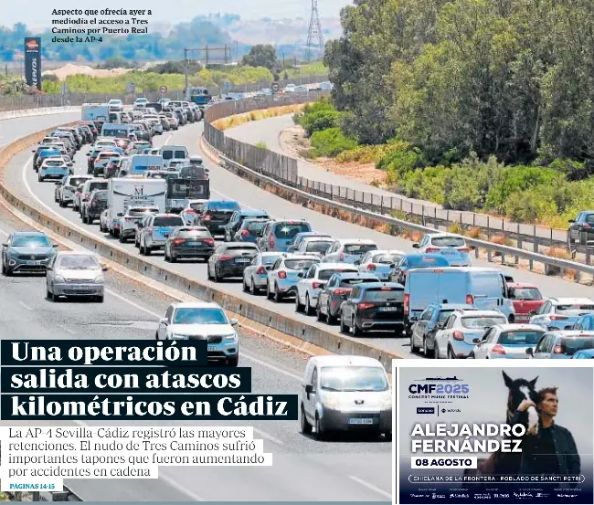 UNA OPERACIÓN SALIDA CON ATASCOS KILOMÉTRICOS EN CÁDIZ