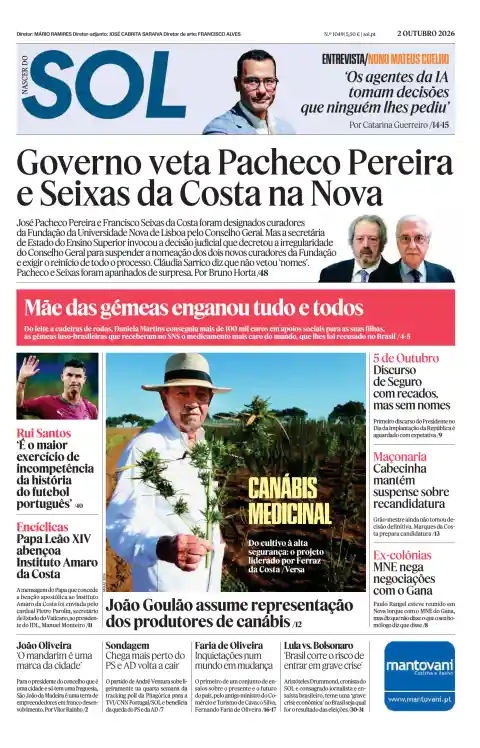 Última edição do Nascer do SOL, de sexta-feira, 2 de outubro de 2026