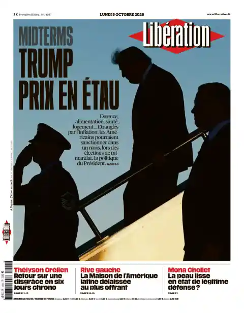 Capa do Libération de 5 de outubro de 2026. Manchete: Intercalares nos EUA: Trump encurralado.