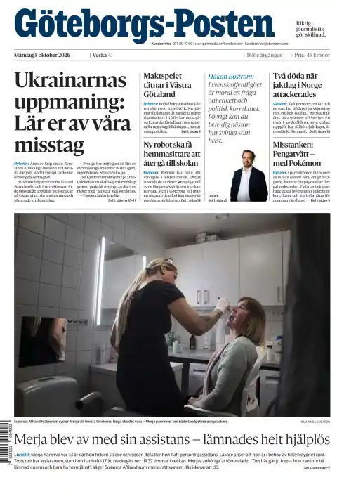 Capa do Göteborgs-Posten de 5 de outubro de 2026. Manchete: O apelo dos ucranianos: aprendam com os nossos erros.