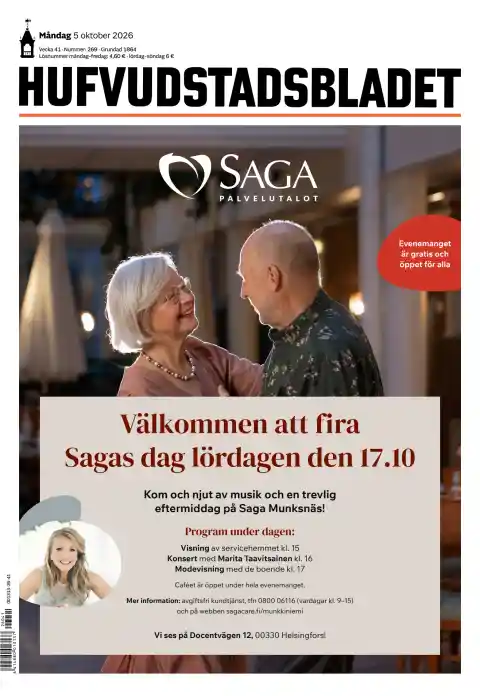 Capa do Hufvudstadsbladet de 5 de outubro de 2026.