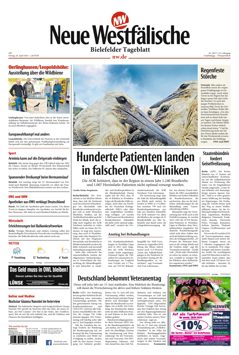 Neue Westfälische - Bielefelder Tageblatt - Bielefeld mit Oerlinghausen
