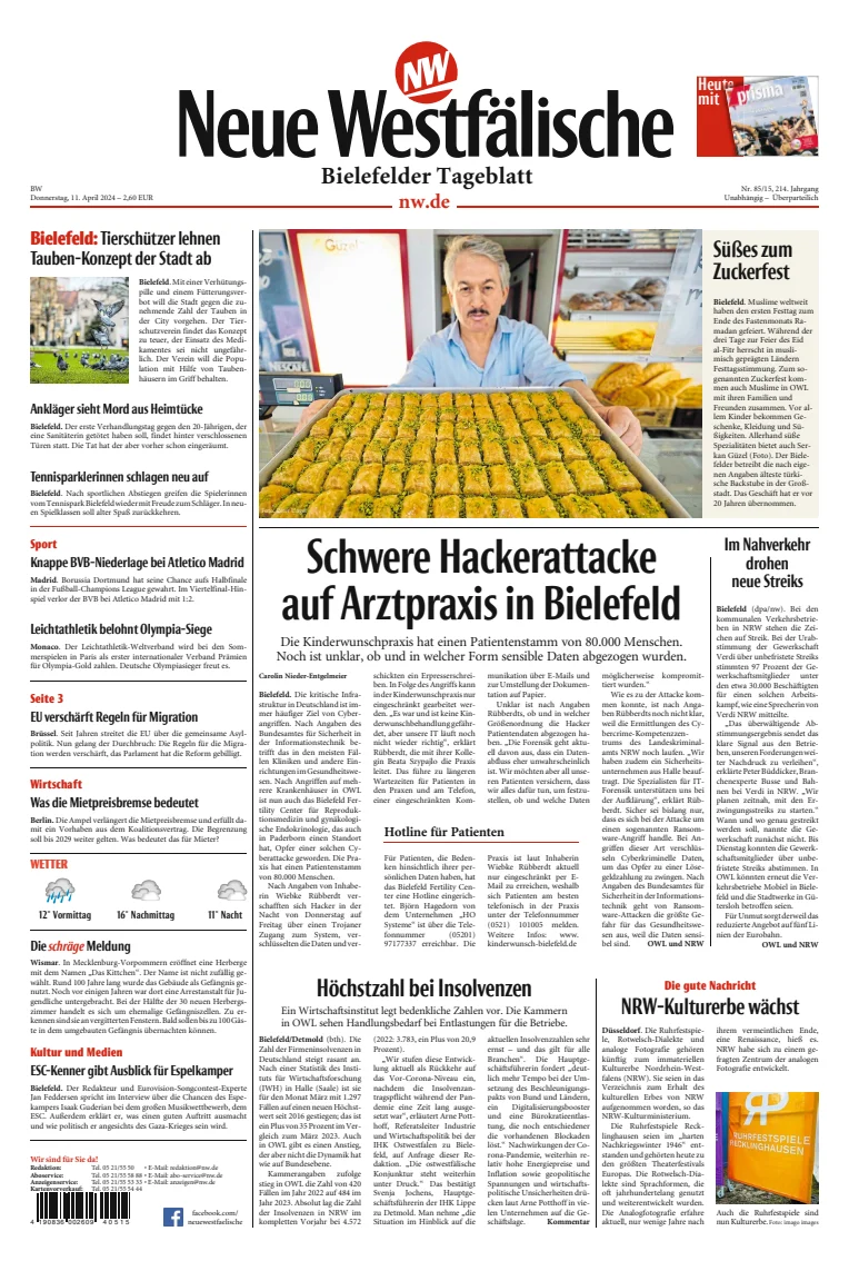Neue Westfälische - Bielefelder Tageblatt - Bielefeld Dornberg - Werther