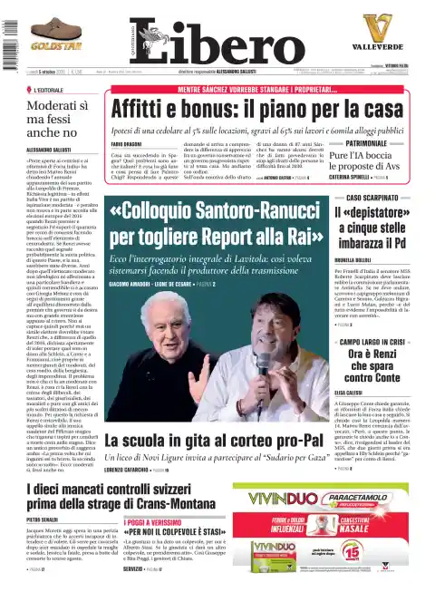 Capa do Libero de 5 de outubro de 2026. Manchete: Aluguéis e bónus: o plano para a casa.