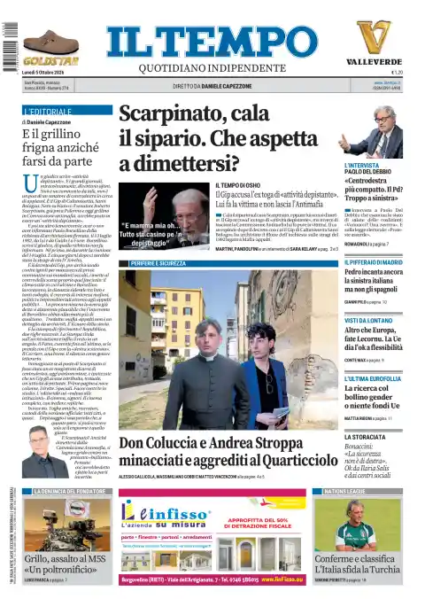 Capa do Il Tempo de 5 de outubro de 2026. Manchete: Scarpinato, cai o pano. O que espera para demitir-se?
