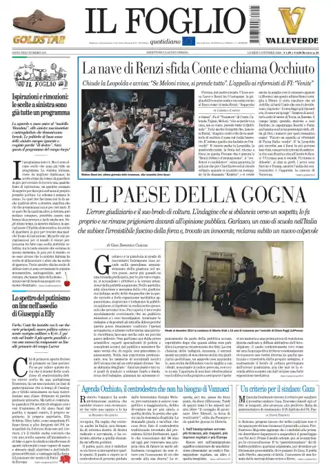 Il Foglio front page, 5 October 2026. Headline: Renzi's ship defies Conte and calls Occhiuto.