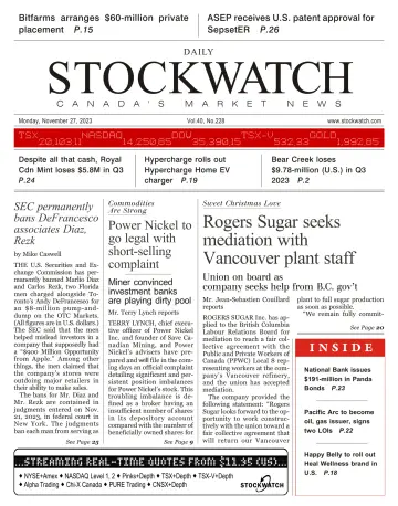 Stockwatch Daily - 27 Nov 2023