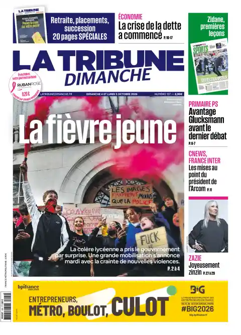 Capa do La Tribune Dimanche de 4 de outubro de 2026. Manchete: A febre jovem.