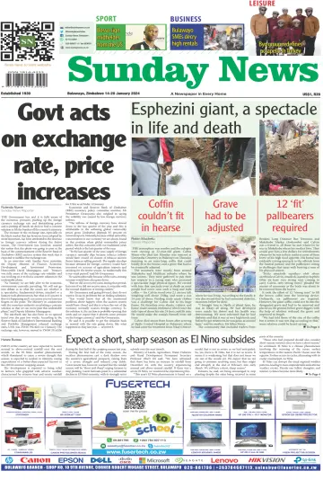 Sunday News (Zimbabwe) - 14 Oca 2024