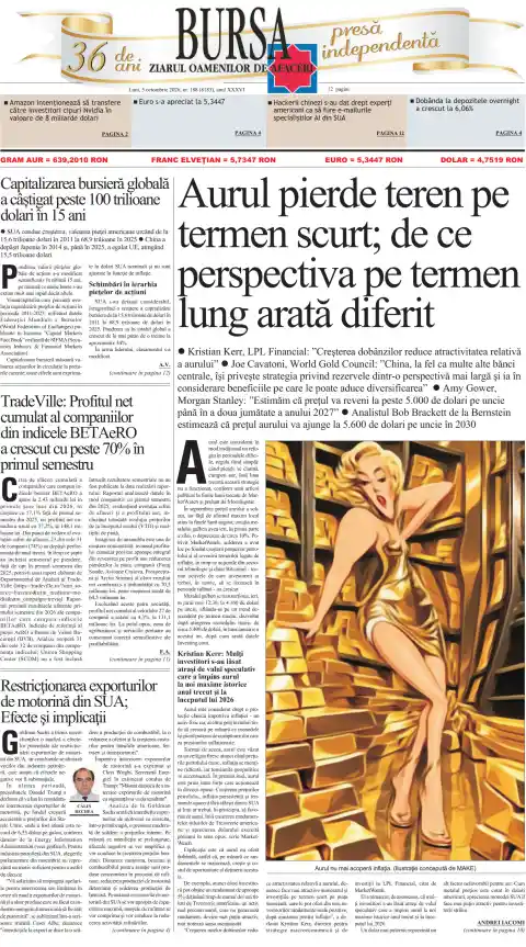 Capa do Bursa de 5 de outubro de 2026. Manchete: O ouro perde terreno a curto prazo; porque a perspectiva a longo prazo se apresenta diferente.