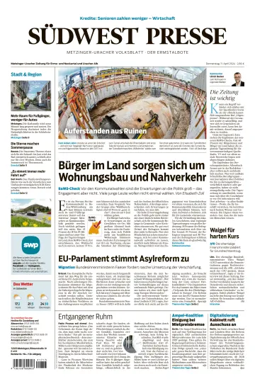Südwest Presse - Metzinger Uracher Volksblatt - Der Ermstalbote - 11 abr. 2024