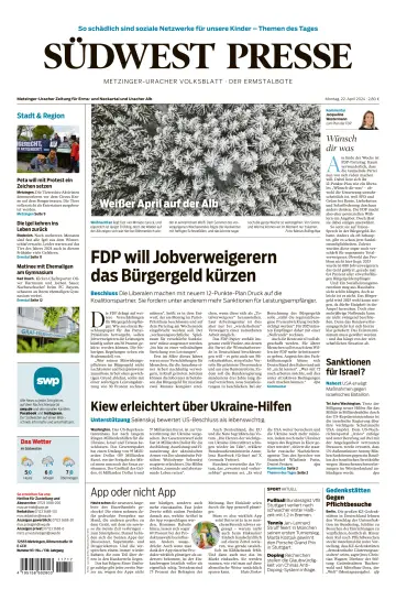 Südwest Presse - Metzinger Uracher Volksblatt - Der Ermstalbote - 22 abril 2024