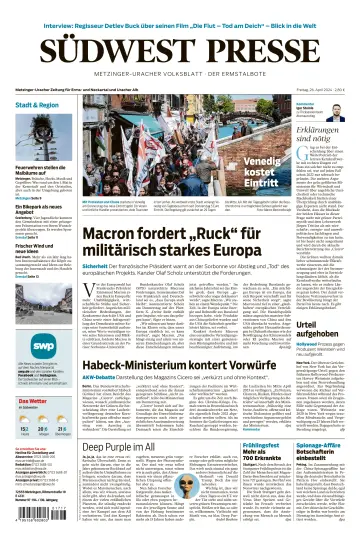 Südwest Presse - Metzinger Uracher Volksblatt - Der Ermstalbote - 26 апр. 2024