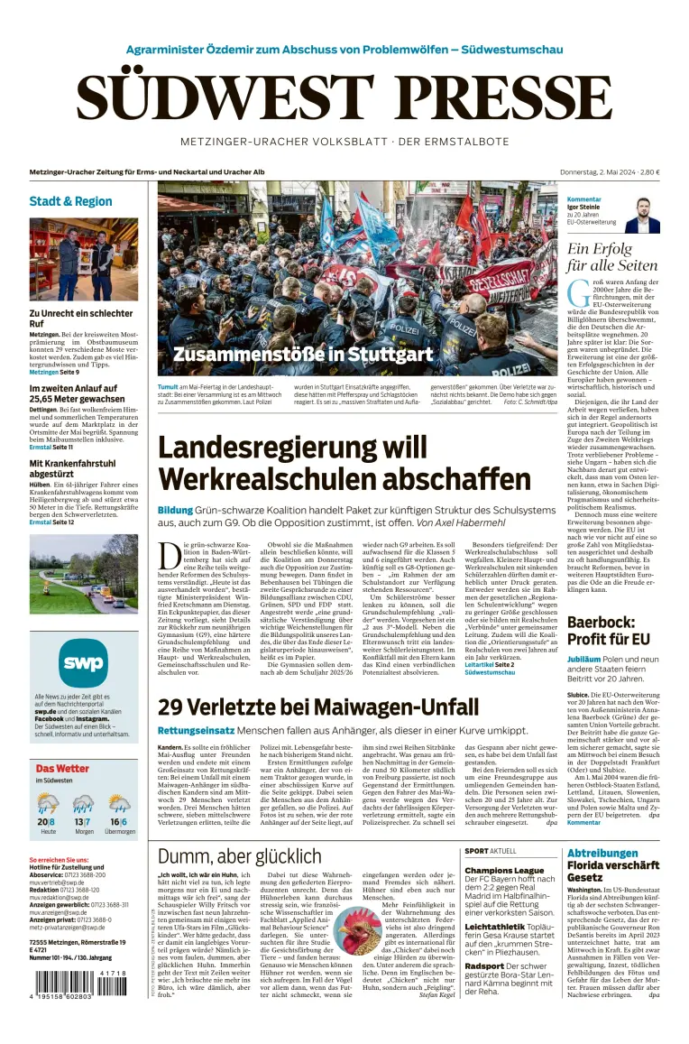 Südwest Presse - Metzinger Uracher Volksblatt - Der Ermstalbote