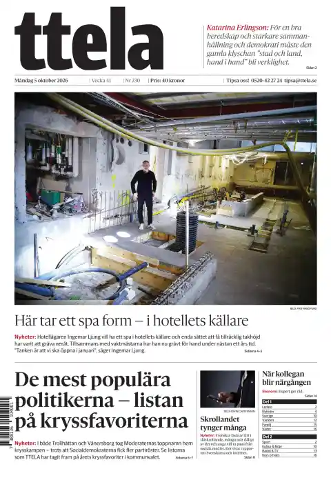 Capa do TTELA de 5 de outubro de 2026. Manchete: Aqui está a tomar forma um spa - na cave do hotel.