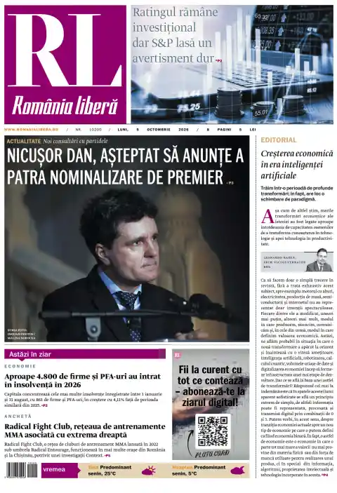 Capa do România Liberă de 5 de outubro de 2026. Manchete: Nicușor Dan, aguardado para anunciar quarta nomeação de primeiro-ministro.
