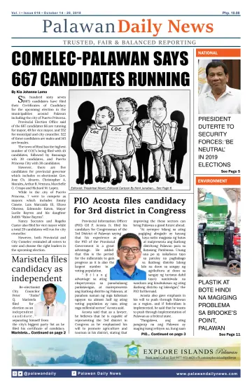 Palawan Daily News - 19 Oct 2018