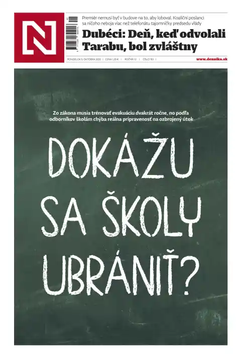 Capa do Denník N de 5 de outubro de 2026. Manchete: Conseguirão as escolas defender-se?