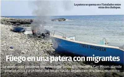 FUEGO EN UNA PATERA CON MIGRANTES