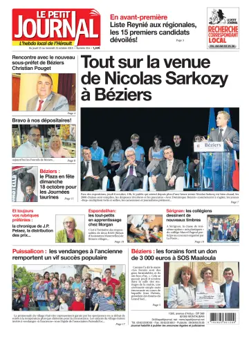 Le Petit Journal - L'hebdo local de l'Hérault - 16 Oct 2015