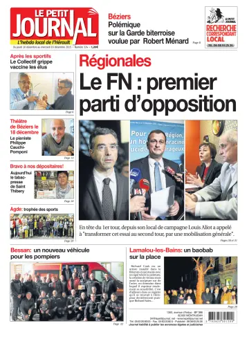 Le Petit Journal - L'hebdo local de l'Hérault - 11 Dec 2015