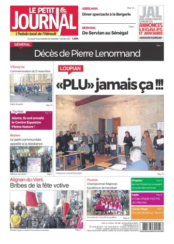 Le Petit Journal - L'hebdo local de l'Hérault - 17 Nov 2017