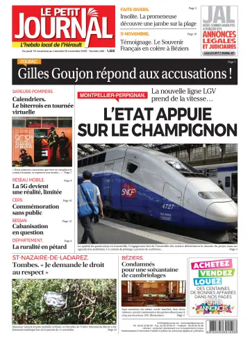 Le Petit Journal - L'hebdo local de l'Hérault - 20 Nov 2020