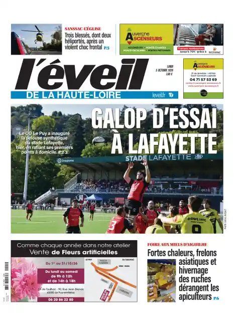 L'Éveil de la Haute-Loire front page, 5 October 2026. Headline: Trial gallop at Lafayette.