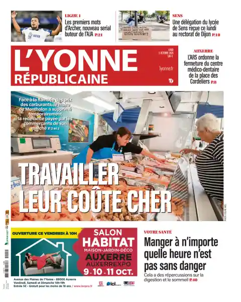 Capa do L'Yonne Républicaine de 5 de outubro de 2026. Manchete: Trabalhar custa-lhes caro.