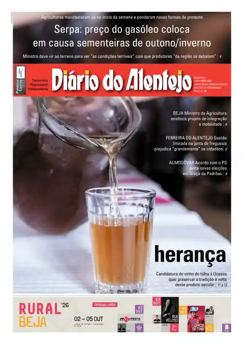 Última edição do Diário do Alentejo, de sexta-feira, 2 de outubro de 2026