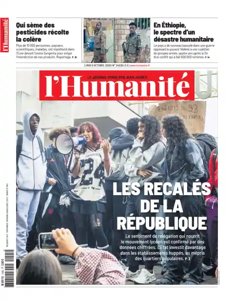 Capa do L'Humanité de 5 de outubro de 2026. Manchete: Os rejeitados da República.
