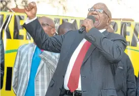 Hav­ing his say: .Former Pres­i­dent Ja­cob Zuma ad­dresses his sup­port­ers out­side the venue of the Zondo state-cap­ture com­mis­sion in Park­town, Jo­han­nes­burg on July 15 2019.