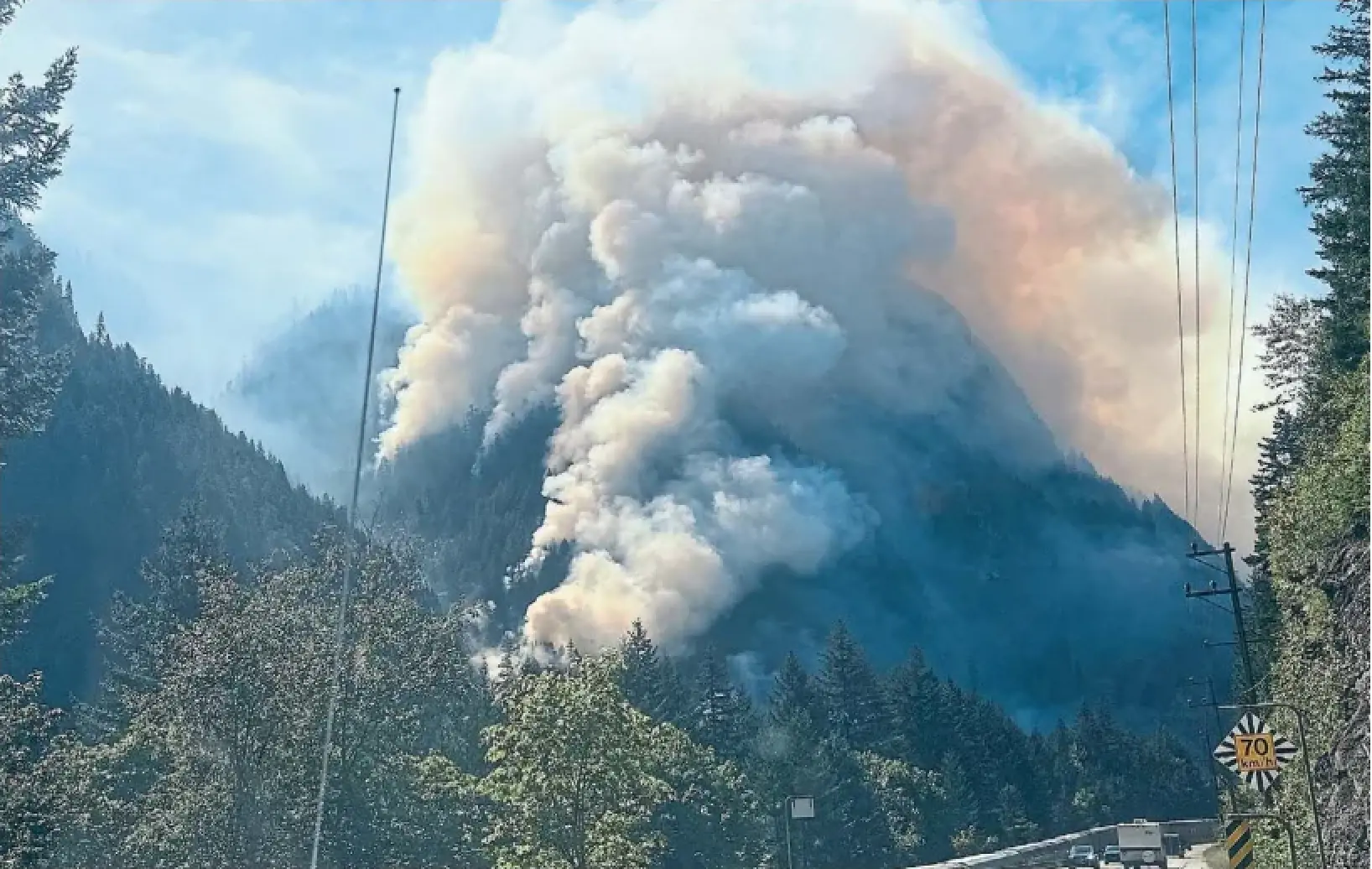 Smoke from the Sailor Bar wildfire fills the air north of Yale, B.C., on Sunday. More than 80 wildfires are burning in the province.