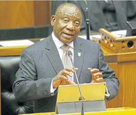 Res­cue plan: Pres­i­dent Cyril Ramaphosa de­liv­ers the state of the na­tion ad­dress in par­lia­ment in Cape Town on Thurs­day. He pledged to res­cue Eskom by pro­vid­ing it with fi­nan­cial sup­port and split­ting it into three en­ti­ties.