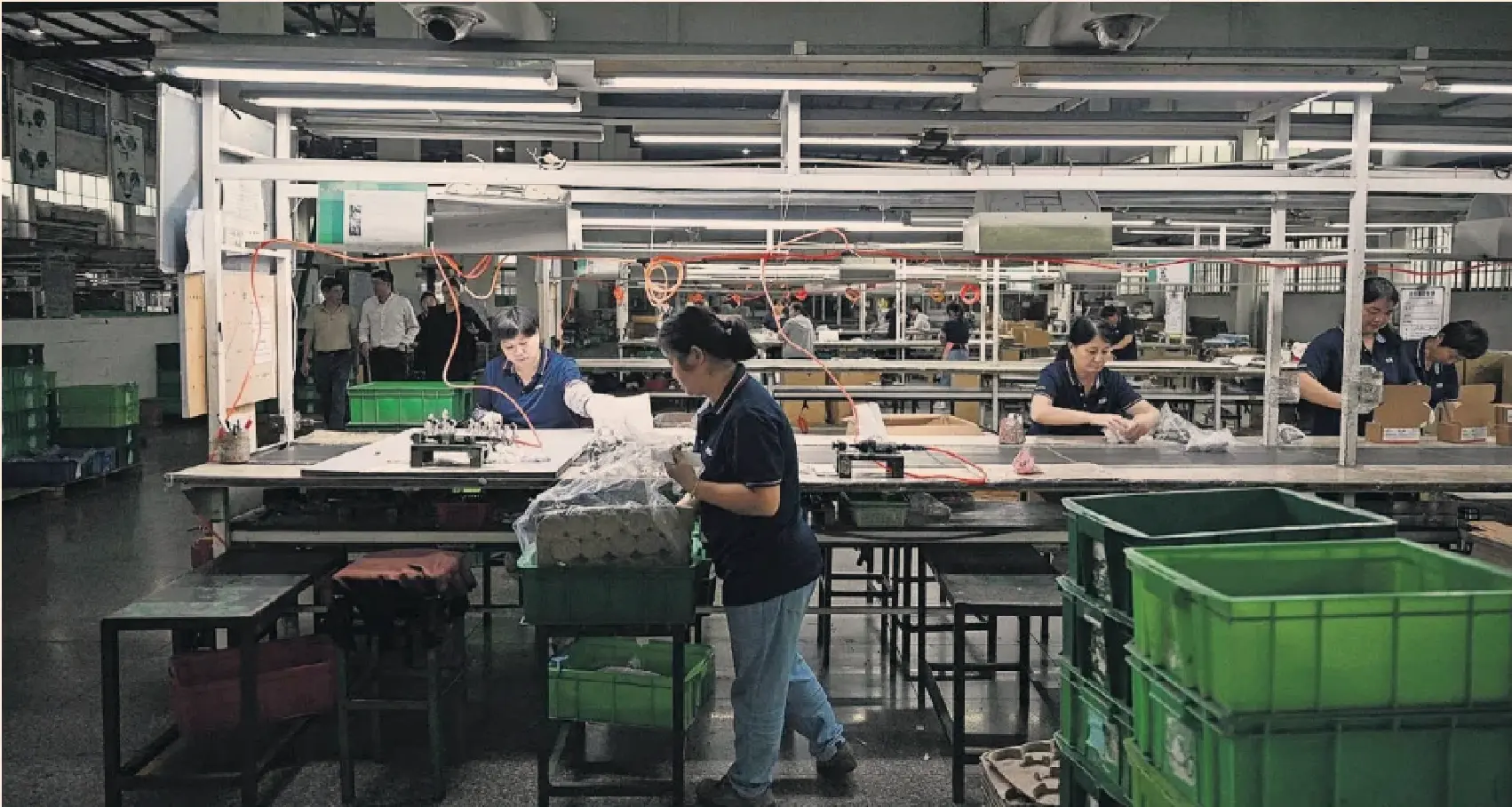 Workers pack bathroom fittings at a factory in Jiangsu province. Taiwanese manufacturers are facing rising competition from China