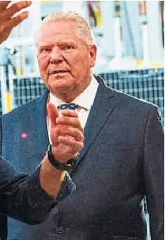 Premier Doug Ford at the Dar­ling­ton com­plex Thursday.