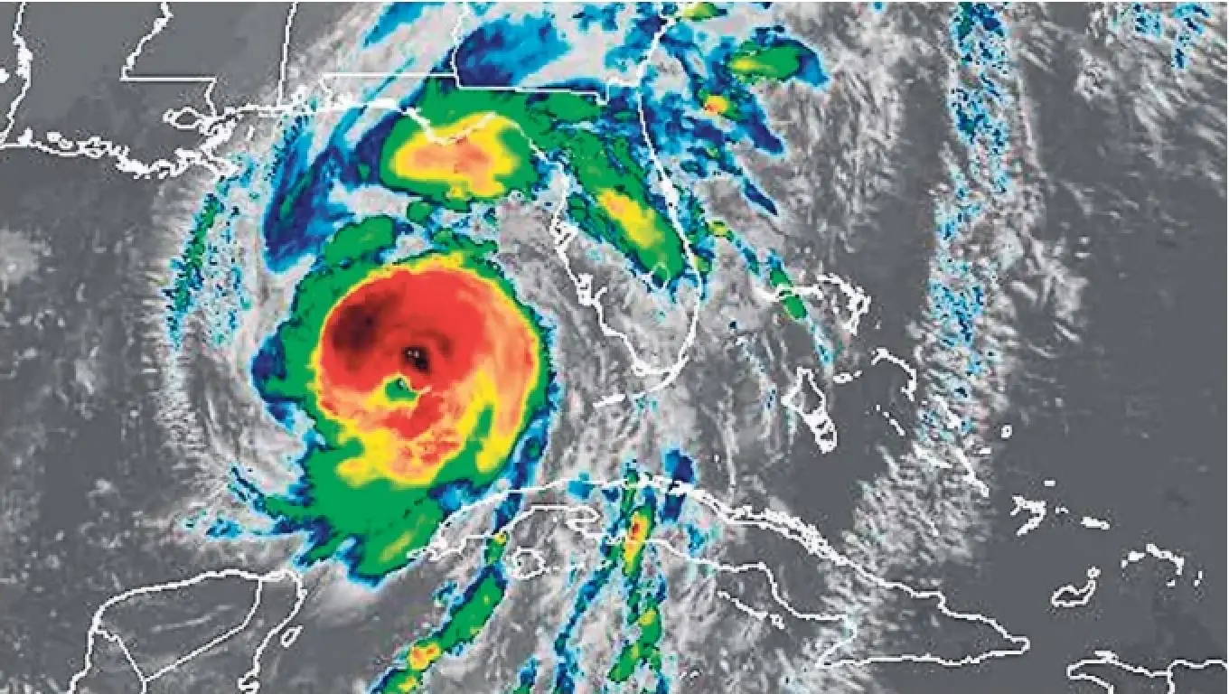 This infrared satellite image from the National Oceanic and Atmospheric Administration shows Hurricane Helene in the Gulf of Mexico last September. When it comes to tracking such events, Microsoft's Aurora is said to be more accurate and cheaper than what has come before.