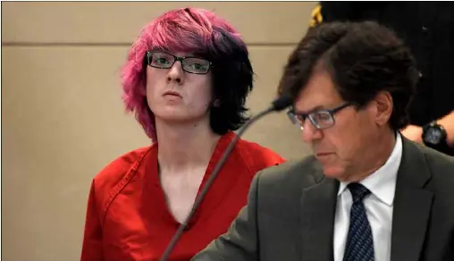 ABOVE: Devon Erick­son ap­pears in court at the Dou­glas County Court­house on May 15, 2019, in Cas­tle Rock. Erick­son is one of two stu­dents sus­pected of shoot­ing sev­eral class­mates in their Colorado char­ter school.