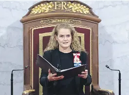 Gov­er­nor-Gen­eral Julie Payette de­liv­ers the Throne Speech in the Se­nate cham­ber in Ottawa in De­cem­ber.