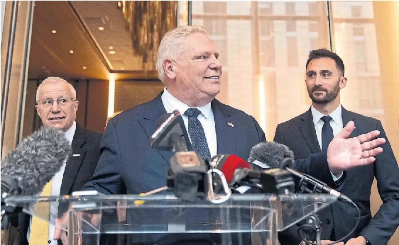 Ontario Trade Minister Vic Fedeli, left, Premier Doug Ford and Energy Minister Stephen Lecce visited the U.S. Chamber of Commerce last month. Both Ford and Lecce declined to provide details of the levy Ontario will soon place on its 1.5 million electricity customers in New York, Michigan and Minnesota.